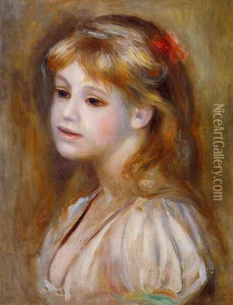 Little Girl With A Red Hair Knot Oil Painting - Pierre Auguste Renoir