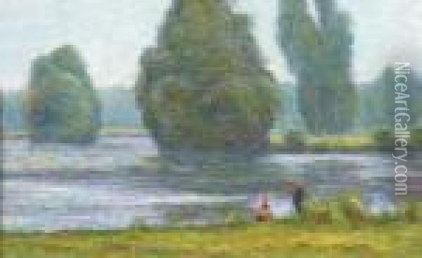 A Couple Fishing Oil Painting - Wynford Dewhurst