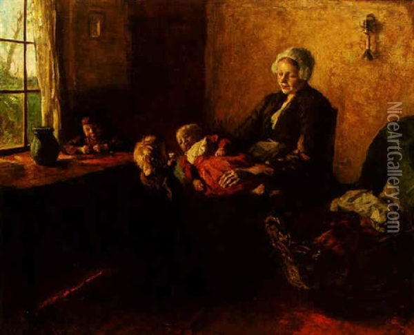 A Mother With Her Children Oil Painting - Albert Johan (Jan) Neuhuys