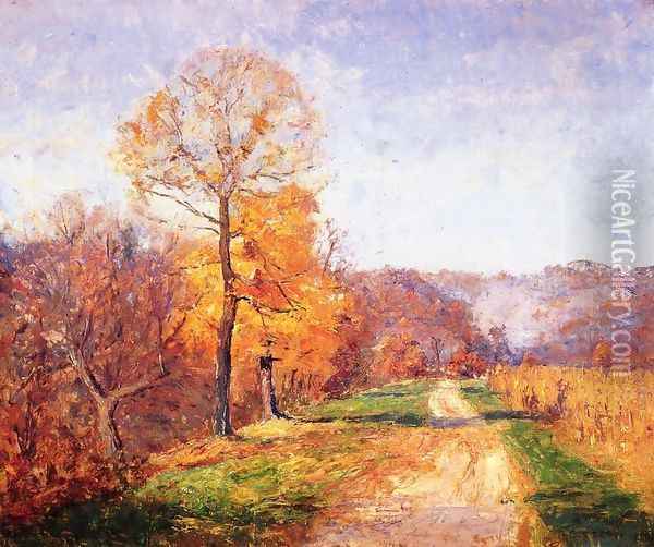 Along a Country Lane Oil Painting - Theodore Clement Steele