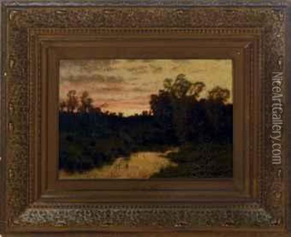 Sunset Over The Town By The Lake Oil Painting - Charles Harry Eaton
