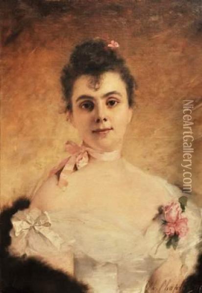Jeune Femme A La Rose Oil Painting - Charles Josua Chaplin
