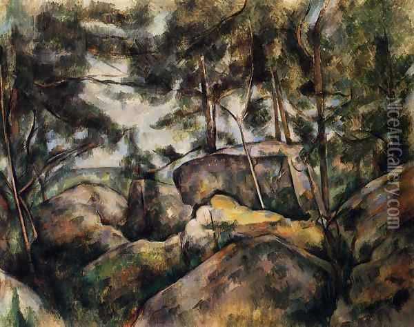 Rocks At Fountainebleau Oil Painting - Paul Cezanne