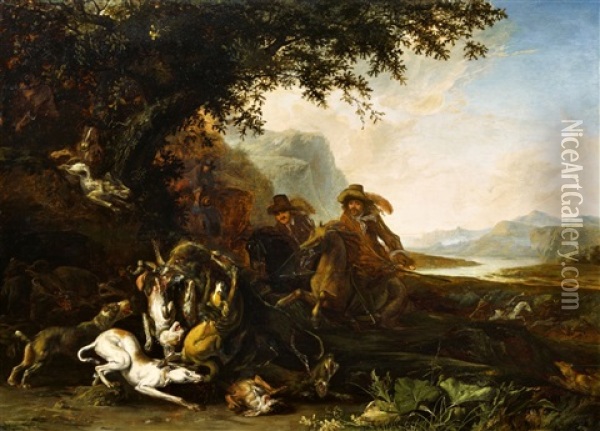 The Bear Hunt Oil Painting - Abraham Danielsz Hondius