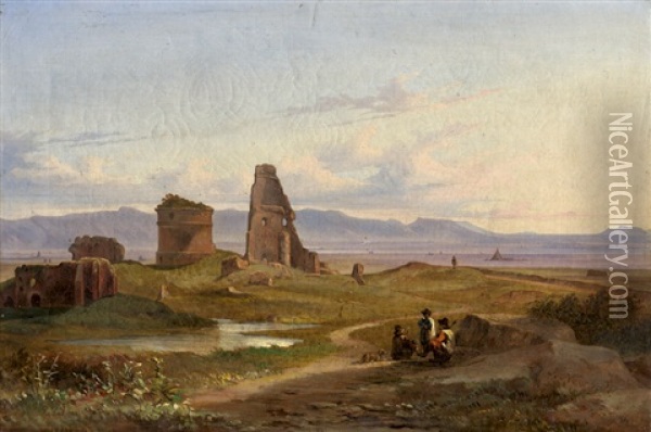 Campagnalandschaft Mit Romischen Ruinen. Oil Painting - John (Newbott) Newbolt