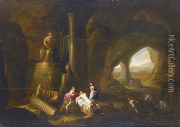 Badende Nymphen In Einer Minervagrotte Oil Painting - Abraham van Cuylenborch