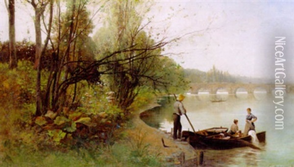 Pastoralt Flodlandskap Oil Painting - Gustaf Adelsward