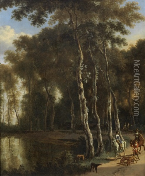 A Hawking Party On A Woodland Path Oil Painting - Jan Hackaert