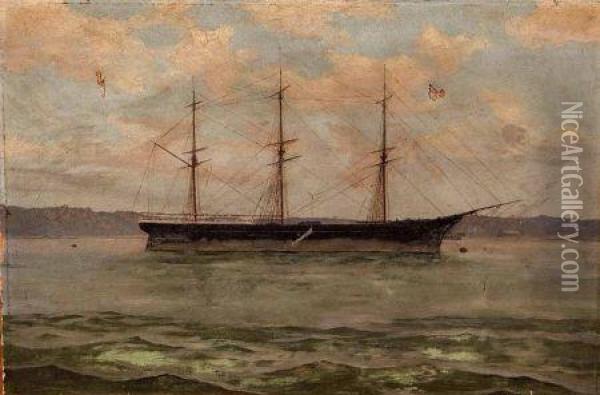 Ship Portrait The Clipper Pekina At Anchor In Port Augusta Oil Painting - France Keys