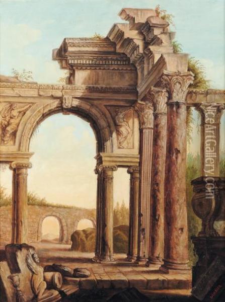 Ruines Animees Oil Painting - Louis Gustave Cambier