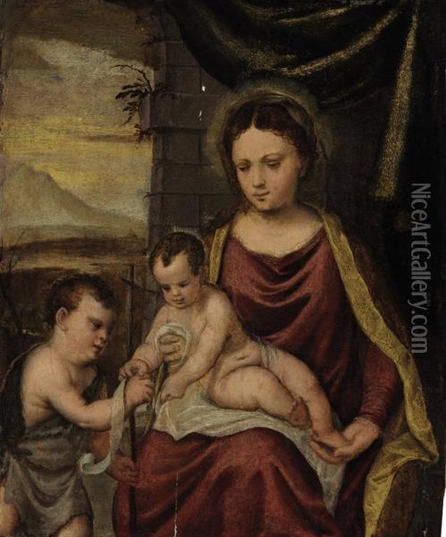 The Madonna And Child With The Infant Saint John The Baptist Oil Painting - Francesco Brini Active Florence