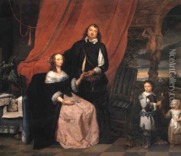 Group Portrait Of David Ryckaert Iii And His Family Oil Painting - Gonzales Coques