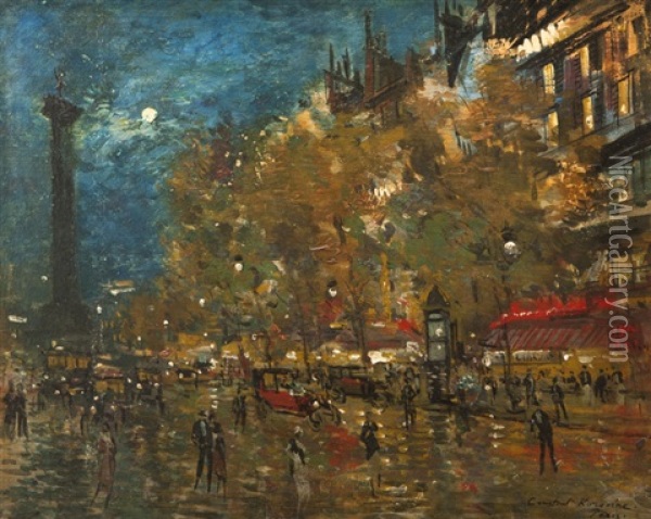 Place De La Bastille La Nuit Oil Painting - Alexei Konstantinovich Korovin