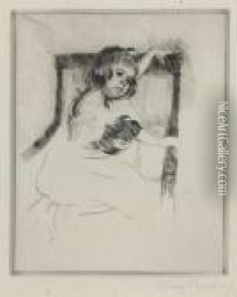 Kneeling In An Armchair Oil Painting - Mary Cassatt
