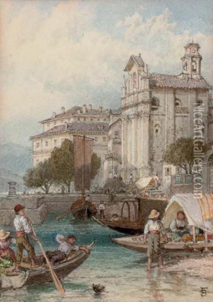 A Lazy Afternoon On The Banks Of Lake Como Oil Painting - Myles Birket Foster