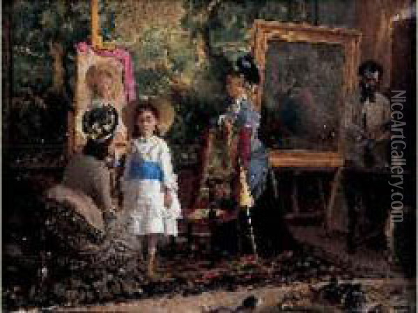 Dans L'atelier Du Peintre, Circa 1880 Oil Painting - Eugene Vincent Vidal