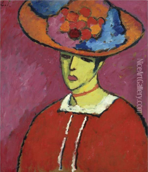 Schokko (schokko Mit Tellerhut)
 Schokko (schokko With Wide-brimmed Hat) Oil Painting - Alexei Jawlensky