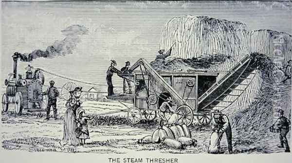 Steam Thresher, from Marvels of the New West 1888 Oil Painting - W.H. Thayer