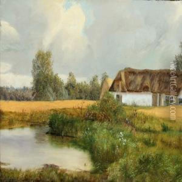 Landscape With Farm Oil Painting - Carl Gotfred Wurtzen