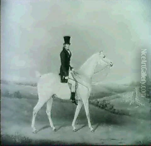 Portrait Of George Sainsbury, Esq., On A Grey Hunter, In A  Landscape, A Hunt Beyond Oil Painting - James Barenger the Elder
