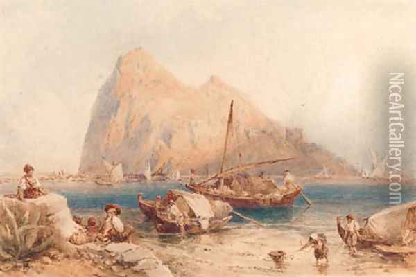A view of Gibraltar Oil Painting - Myles Birket Foster