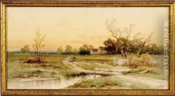 Country Landscape With Figure Oil Painting - Carl Weber