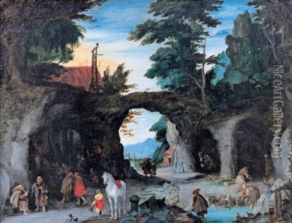 Hornata Krajina S Poutniky Oil Painting - Pieter Bruegel the Elder