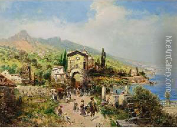 A View Of The Italian Coast Oil Painting - Robert Alott