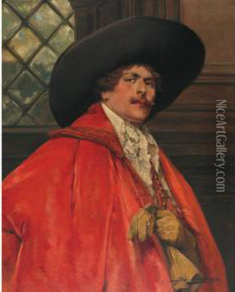 Cavalier In A Red Cape Oil Painting - Alex De Andreis