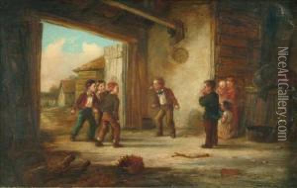 Boys Swinging For Apples In A Barn Oil Painting - Frederick Daniel Hardy