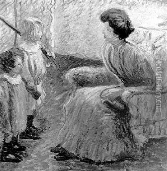 Monet's Daughter And Grandchildren Oil Painting - Theodore Earl Butler
