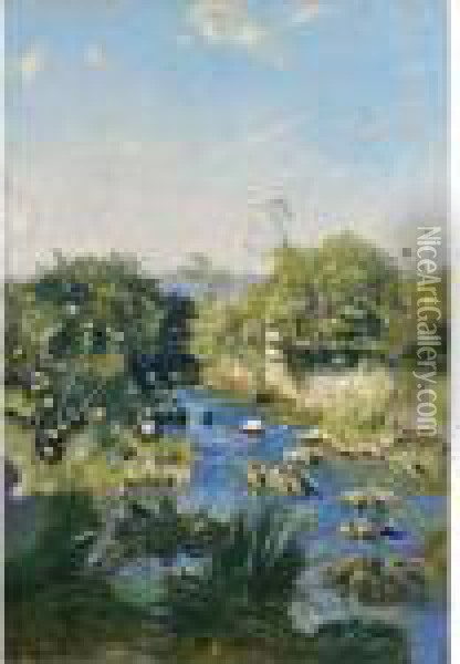 Landscape With Stream Oil Painting - Ferdinand Hodler