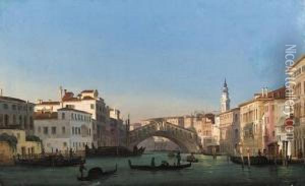 The Rialto Bridge, Venice Oil Painting - Ippolito Caffi