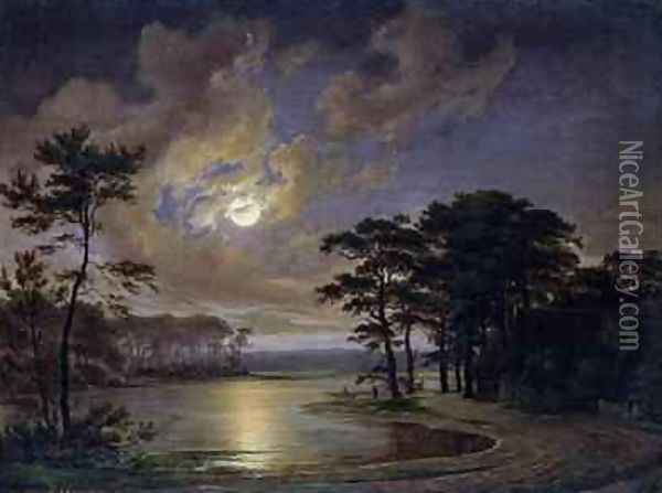 Holstein Sea Moonlight Oil Painting - Johann Georg Haeselich