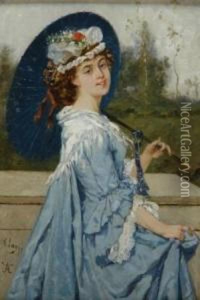 Woman With Parasol Oil Painting - Victor Lagye