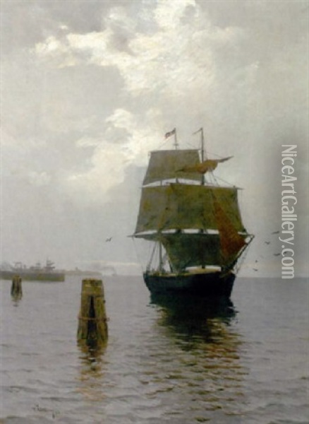 Segelschiff In Einem Ostseehafen Oil Painting - Walter Leistikow