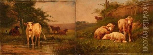 Vaches Et Moutons Oil Painting - A. Dupont