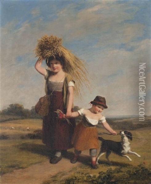 Young Harvest Gatherers Oil Painting - William Frederick Witherington