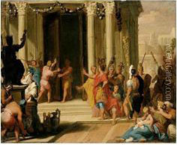 The Emperor Augustus Ordering The Closing Of The Doors Of The Temple Of Janus Oil Painting - Louis de, the Younger Boulogne