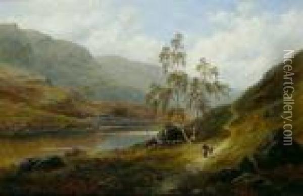 River Landscape With Figures Oil Painting - William Mellor