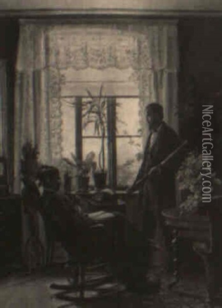 Interior Med Kunstneren Og Dennes Hustru I Prebia I Havestuen+ Oil Painting - Carl C. Peters