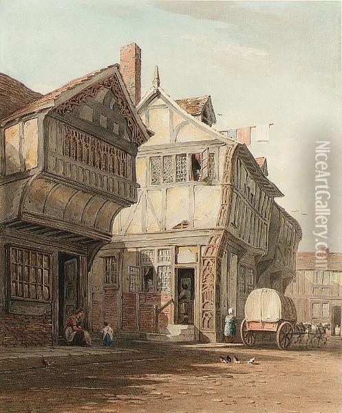 Old Houses, Bayley Lane, Coventry Oil Painting - John Varley