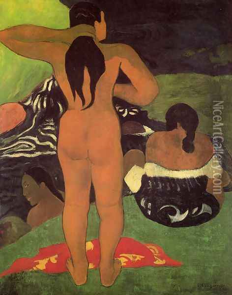 Tahitian Women Bathing Oil Painting - Paul Gauguin