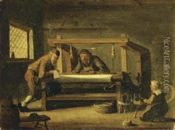 At The Weaving Workshop Oil Painting - Cornelis Beelt