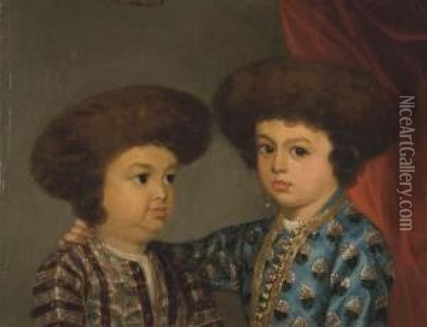 Portrait De Deux Enfants Indiens Oil Painting - Thomas Hickey