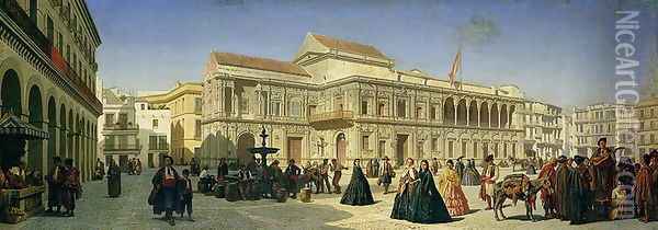 The Plaza de San Francisco and the Ayuntamiento, Seville Oil Painting - Achille Zo
