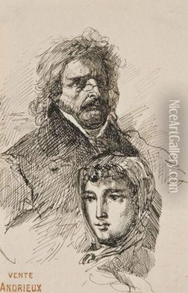 Portrait D'homme Et Portrait De Femme Oil Painting - Auguste Clement Andrieux