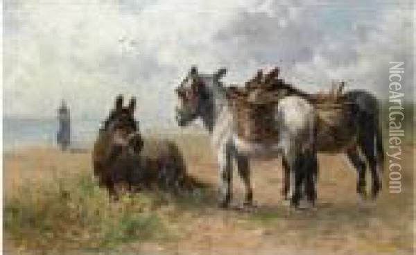 Donkeys On The Beach Oil Painting - Henry Schouten