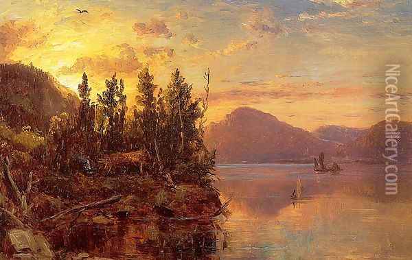 Lake George at Sunset 1862 Oil Painting - Marie-Regis-Francois Gignoux