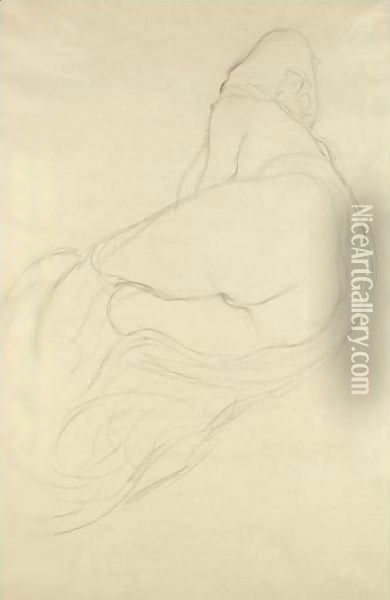 Ruckenhalbakt Nach Links (Semi-Nude, Back View Facing Left) Oil Painting - Gustav Klimt
